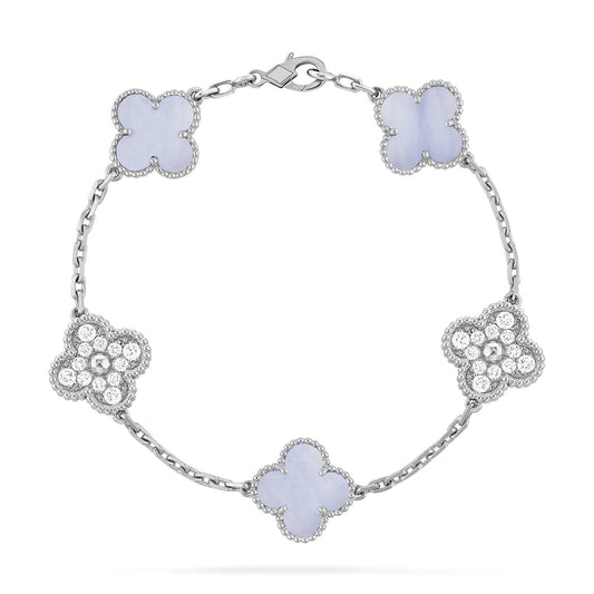 [Charm Aries Jewelry]CLOVER  5 MOTIF DIAMOND PURPLE CHALCEDONY BRACELET SILVER