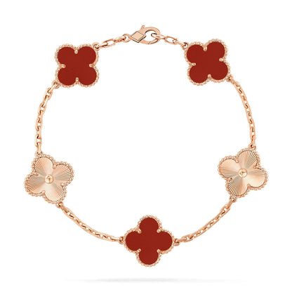 [Charm Aries Jewelry]CLOVER  5 MOTIFS CARNELIAN GOLD BRACELET