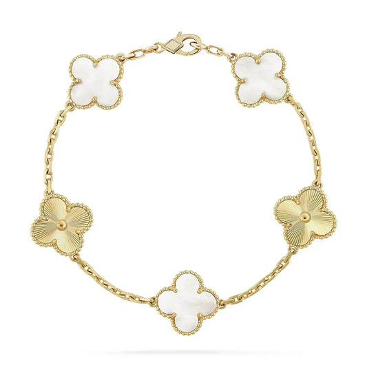 [Charm Aries Jewelry]CLOVER BRACELET 5 MOTIF WHITE MOP PINK GOLD