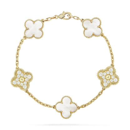 [Charm Aries Jewelry]CLOVER BRACELET 5 MOTIF WHITE MOP DIAMOND
