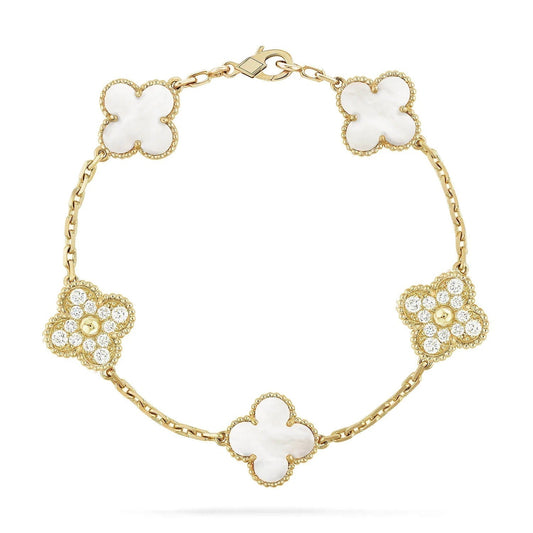 [Charm Aries Jewelry]CLOVER BRACELET 5 MOTIF WHITE MOP DIAMOND