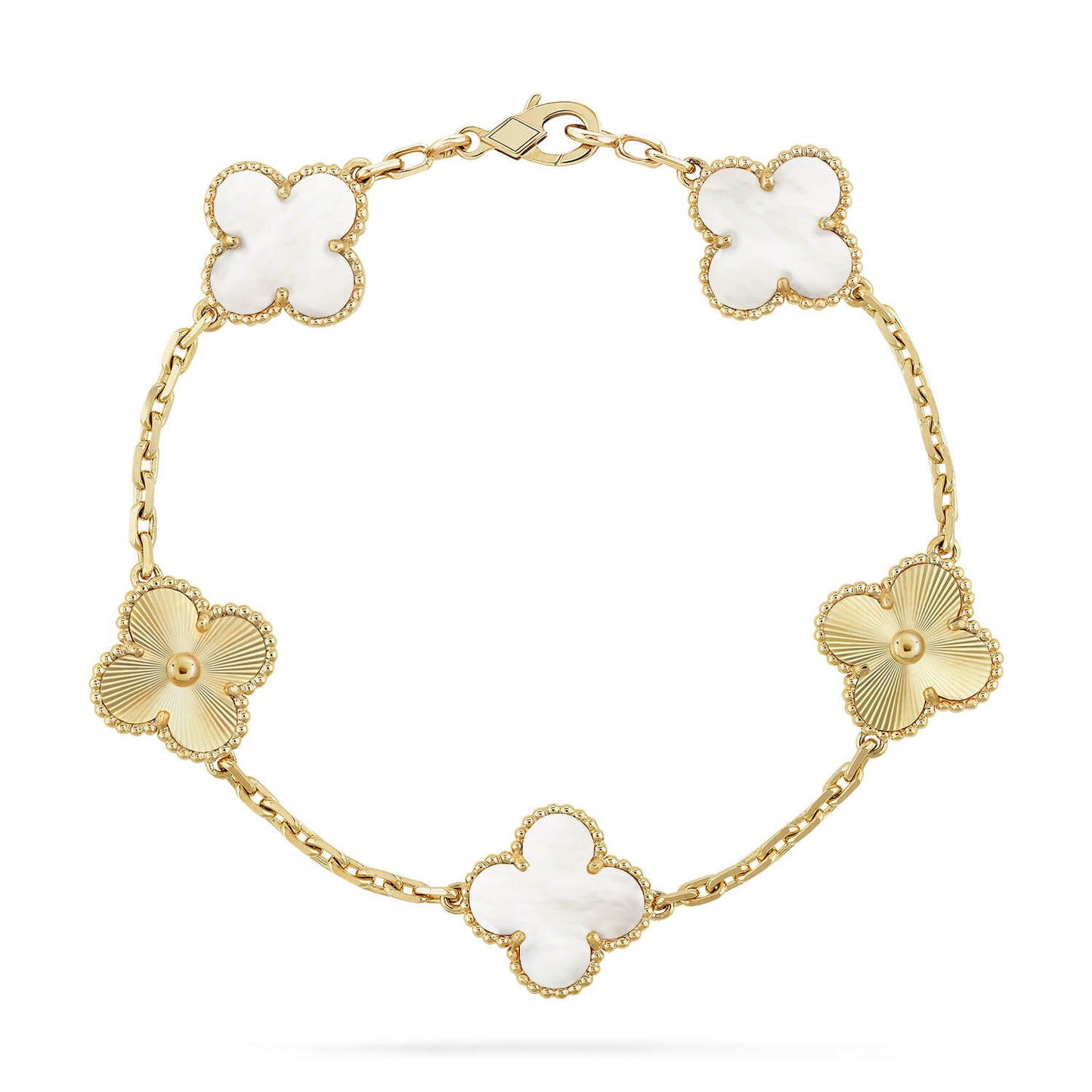 [Charm Aries Jewelry]CLOVER 5 MOTIF WHITE MOP LASER BRACELET