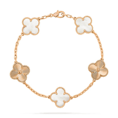 [Charm Aries Jewelry]CLOVER 5 MOTIF WHITE MOP LASER BRACELET