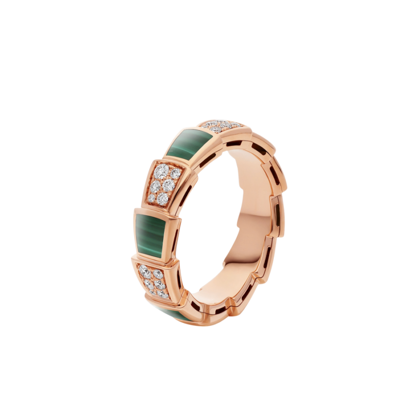 [Charm Aries Jewelry]SERPENTI RING PINK GOLD MALACHITE DIAMOND PAVED 4MM