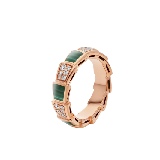 [Charm Aries Jewelry]SERPENTI RING PINK GOLD MALACHITE DIAMOND PAVED 4MM