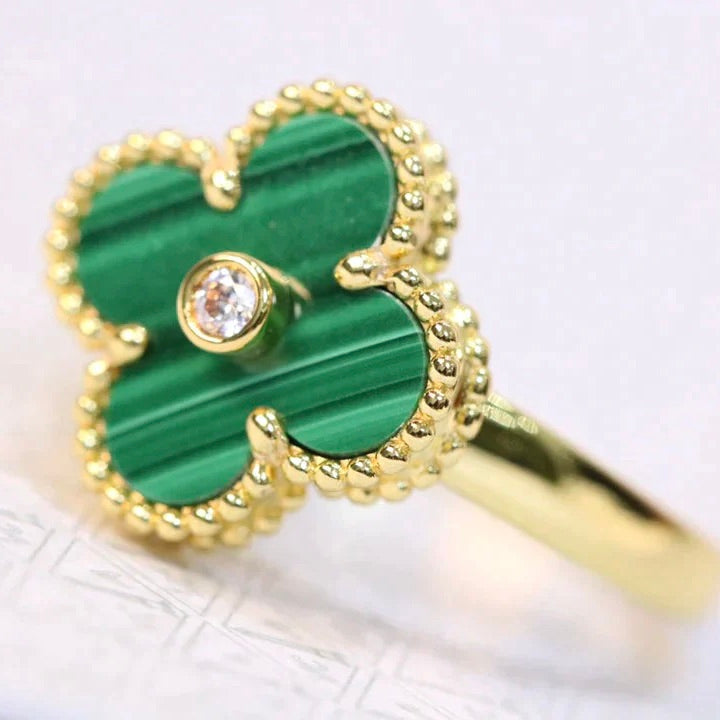 [Charm Aries Jewelry]CLOVER MALACHITE RING GOLD DIAMOND