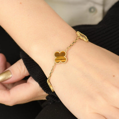 [Charm Aries Jewelry]CLOVER  5 MOTIFS TIGER EYE BRACELET