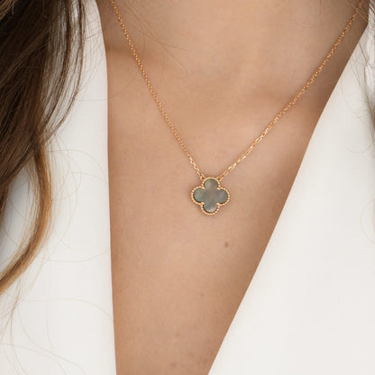 [Charm Aries Jewelry]CLOVER 15MM  GRAY MOTHER OF PEARL NECKLACE