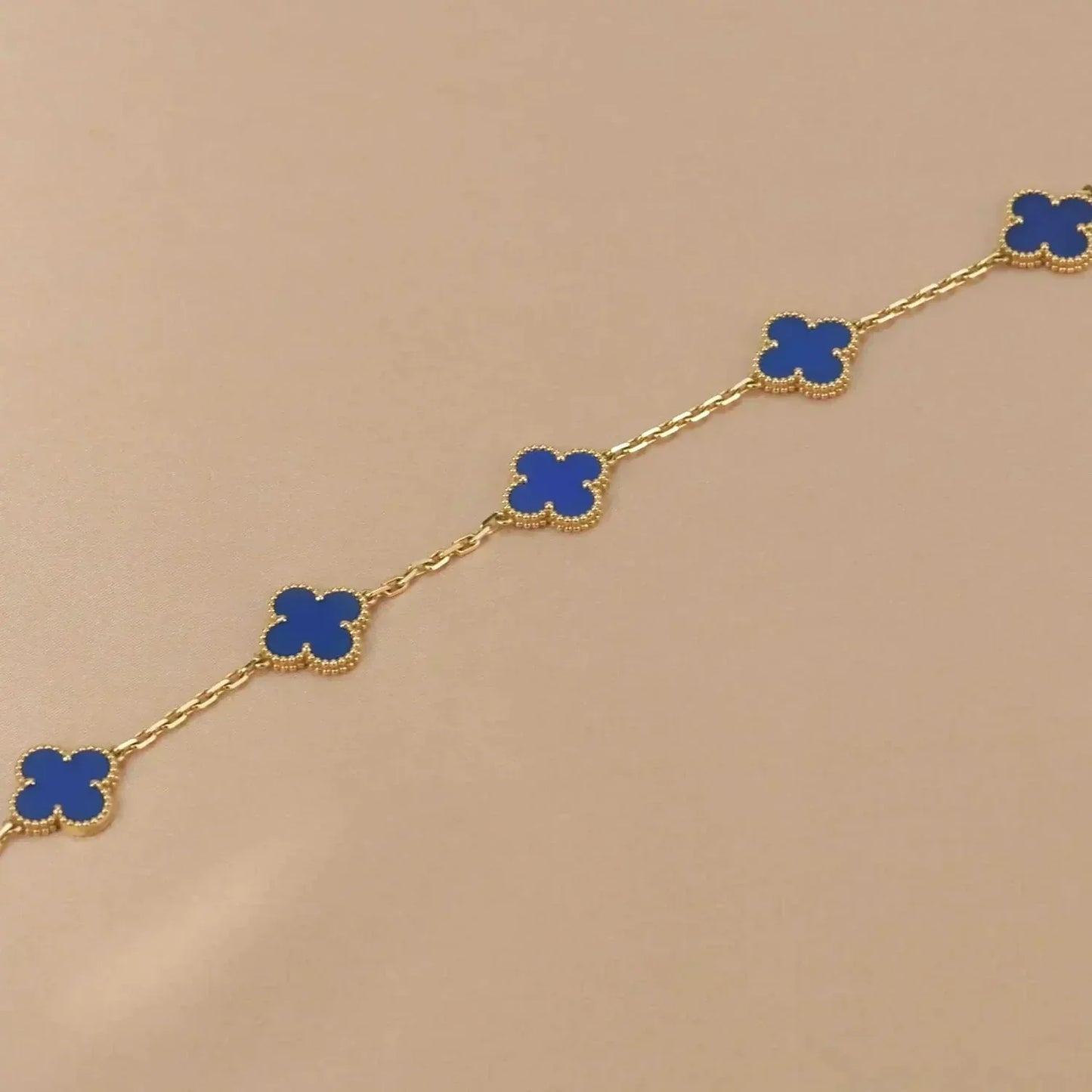 [Charm Aries Jewelry]CLOVER 5 MOTIFS BLUE AGATE BRACELET