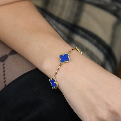 [Charm Aries Jewelry]CLOVER 5 MOTIFS BLUE AGATE BRACELET