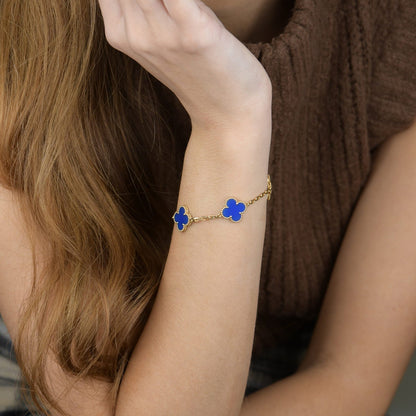 [Charm Aries Jewelry]CLOVER 5 MOTIFS BLUE AGATE BRACELET