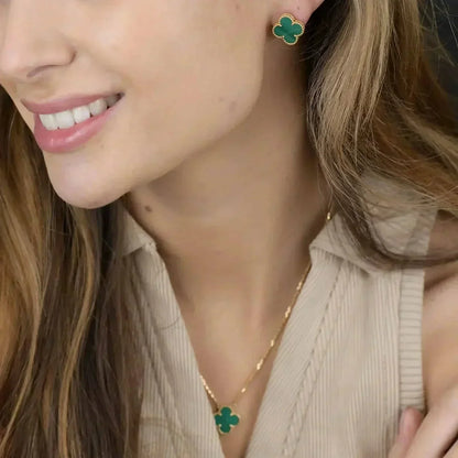 [Charm Aries Jewelry]CLOVER MINI 9.5MM MALACHITE  EARRINGS