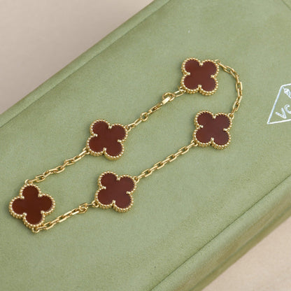 [Charm Aries Jewelry]CLOVER 5 MOTIFS RED AGATE  BRACELET