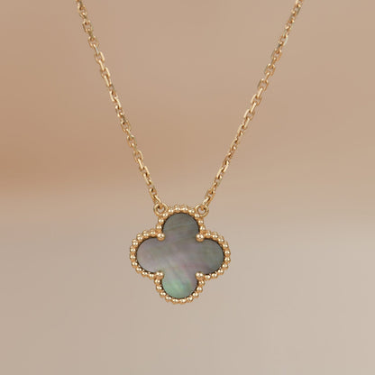 [Charm Aries Jewelry]CLOVER 15MM  GRAY MOTHER OF PEARL NECKLACE