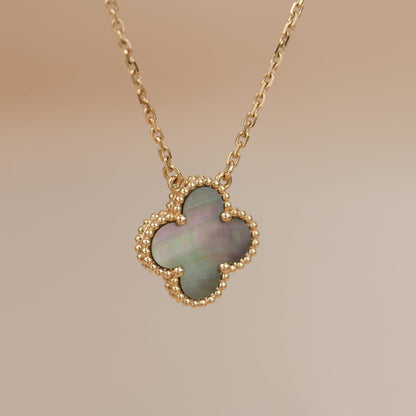 [Charm Aries Jewelry]CLOVER 15MM  GRAY MOTHER OF PEARL NECKLACE