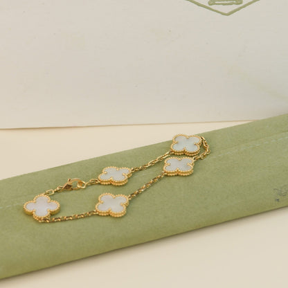 [Charm Aries Jewelry]CLOVER  5 MOTIF WHITE MOP BRACELET