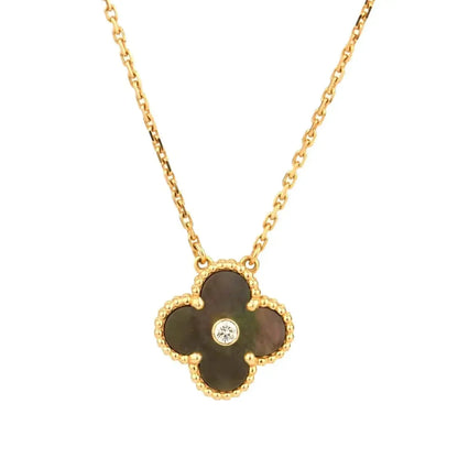[Charm Aries Jewelry]CLOVER 15MM DIAMOND AND MOTHER-OF-GREY NECKLACE