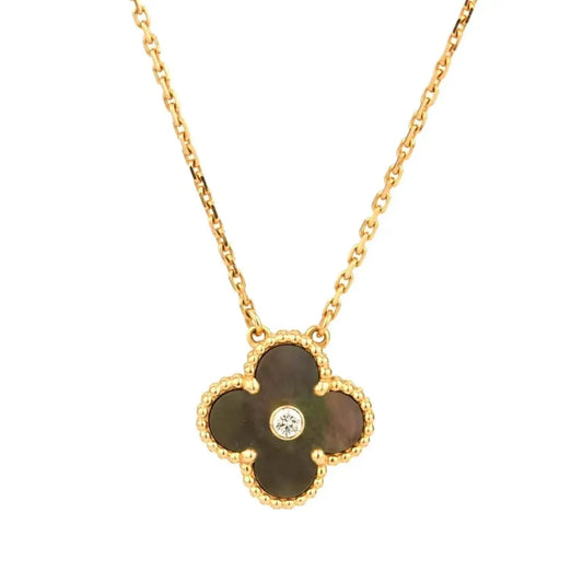 [Charm Aries Jewelry]CLOVER 15MM DIAMOND AND MOTHER-OF-GREY NECKLACE