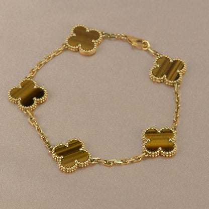 [Charm Aries Jewelry]CLOVER  5 MOTIFS TIGER EYE BRACELET