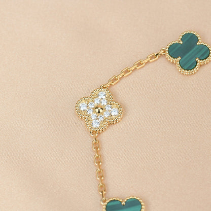 [Charm Aries Jewelry]CLOVER  5 MOTIF MALACHITE DIAMOND BRACELET