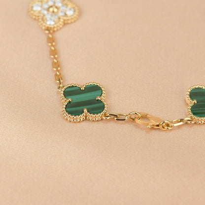 [Charm Aries Jewelry]CLOVER  5 MOTIF MALACHITE DIAMOND BRACELET