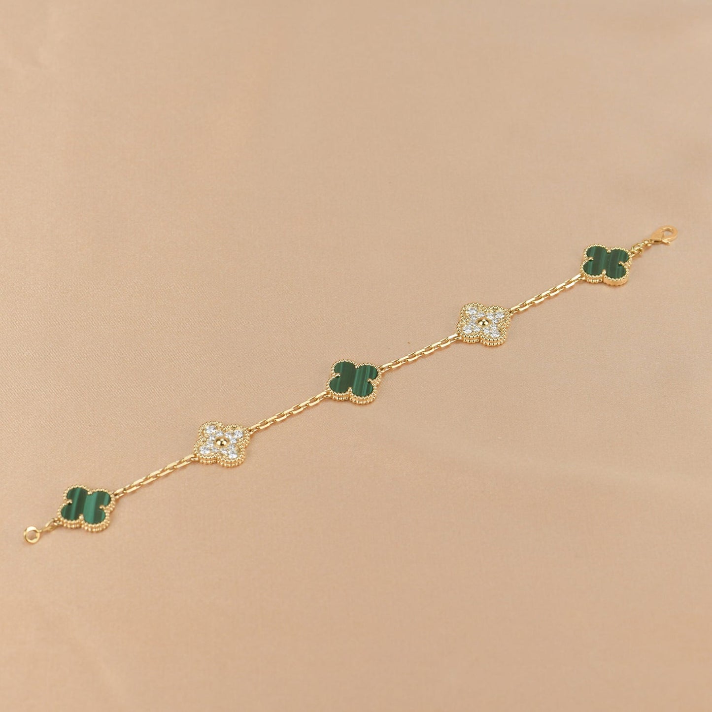 [Charm Aries Jewelry]CLOVER  5 MOTIF MALACHITE DIAMOND BRACELET