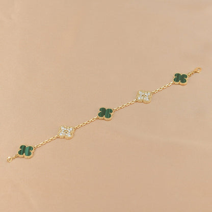 [Charm Aries Jewelry]CLOVER  5 MOTIF MALACHITE DIAMOND BRACELET
