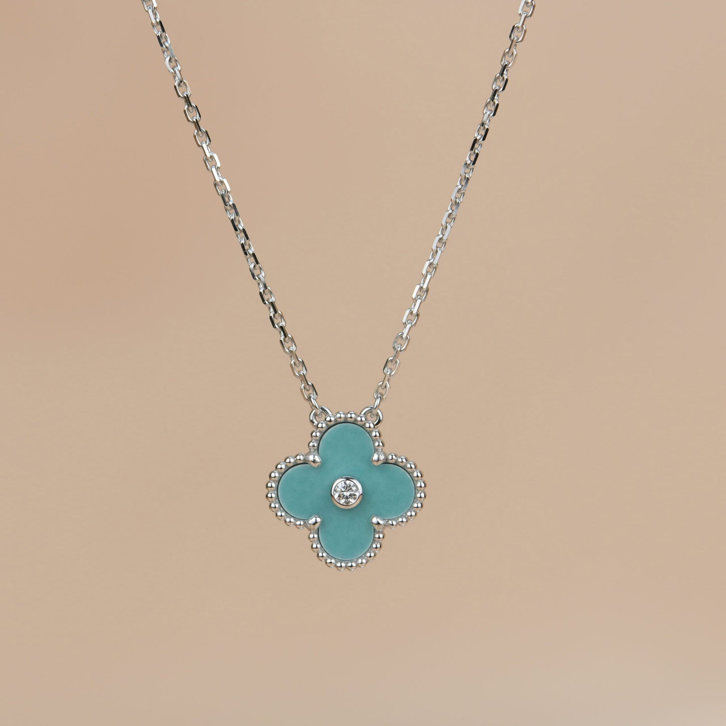 [Charm Aries Jewelry]CLOVER 15MM DIAMOND SVRES PORCELAIN  NECKLACE SILVER