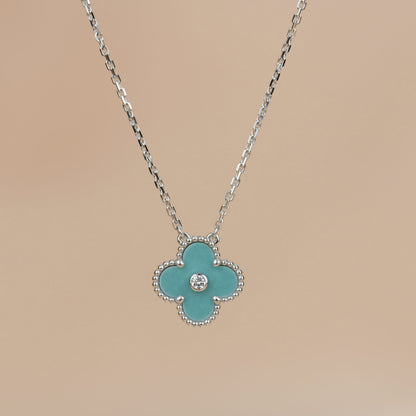 [Charm Aries Jewelry]CLOVER 15MM DIAMOND SVRES PORCELAIN  NECKLACE SILVER