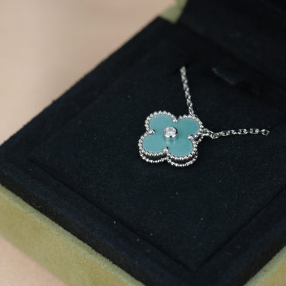 [Charm Aries Jewelry]CLOVER 15MM DIAMOND SVRES PORCELAIN  NECKLACE SILVER