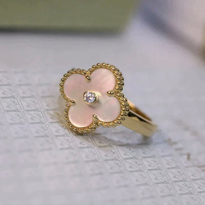 [Charm Aries Jewelry]CLOVER PINK MOP RING GOLD DIAMOND