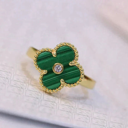 [Charm Aries Jewelry]CLOVER MALACHITE RING GOLD DIAMOND