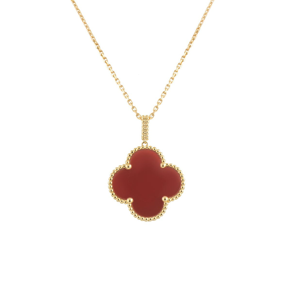 [Charm Aries Jewelry]CLOVER 25MM NECKLACE GOLD CARNELIAN