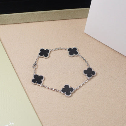 [Charm Aries Jewelry]CLOVER 5 MOTIF ONYXS  BRACELET SILVER