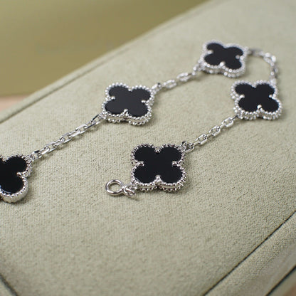 [Charm Aries Jewelry]CLOVER 5 MOTIF ONYXS  BRACELET SILVER