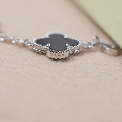 [Charm Aries Jewelry]CLOVER 5 MOTIF ONYXS  BRACELET SILVER