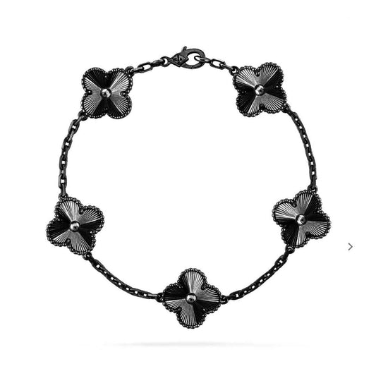 [Charm Aries Jewelry]CLOVER 5 MOTIF BLACK BRACELET