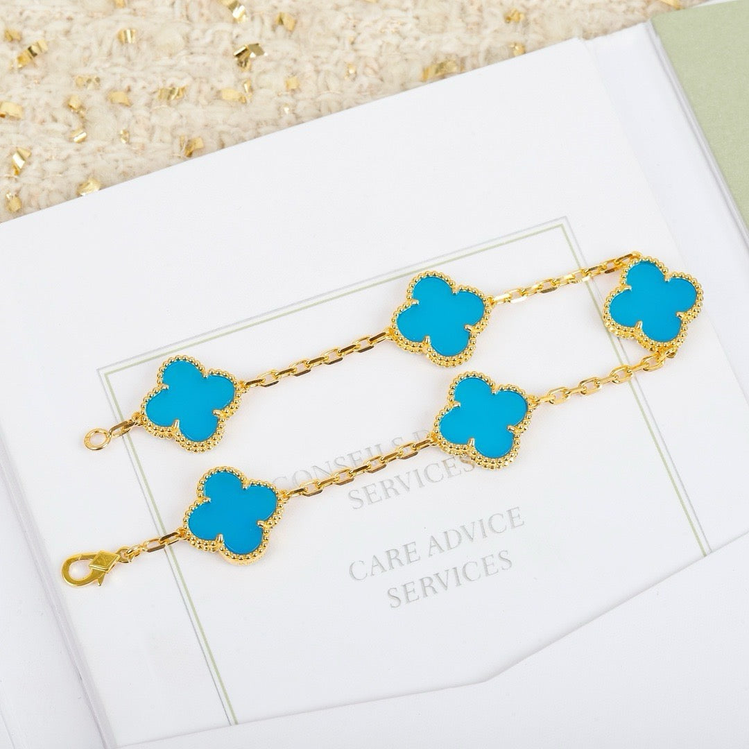 [Charm Aries Jewelry]CLOVER 5 MOTIFS TURQUOISE BRACELET