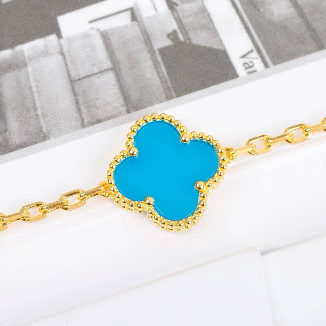 [Charm Aries Jewelry]CLOVER 5 MOTIFS TURQUOISE BRACELET