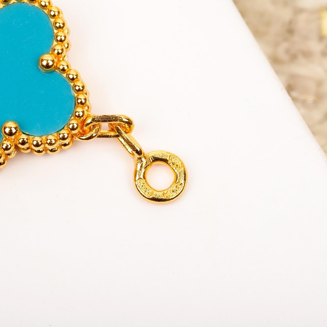 [Charm Aries Jewelry]CLOVER 5 MOTIF TURQUOISE DIAMOND GOLD BRACELET