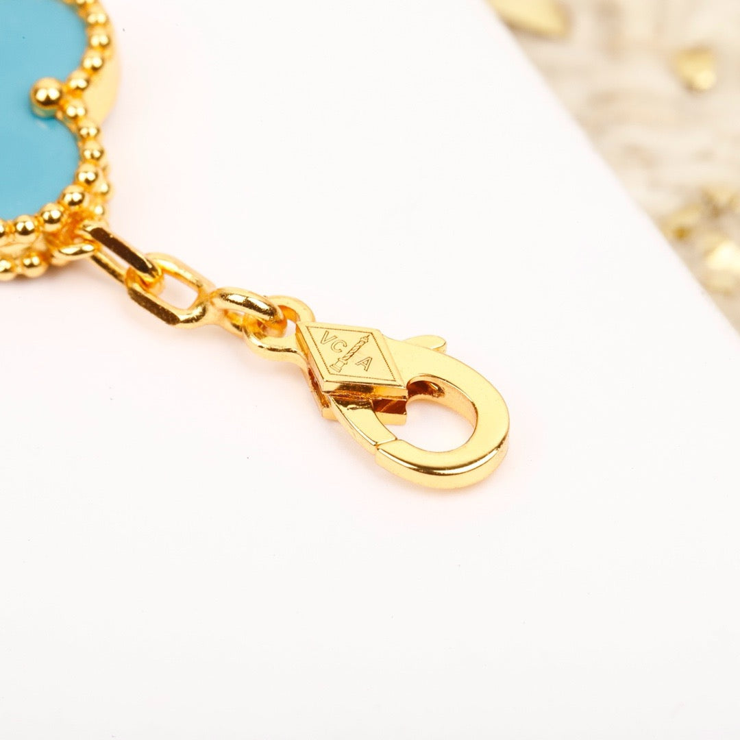 [Charm Aries Jewelry]CLOVER 5 MOTIF TURQUOISE DIAMOND GOLD BRACELET