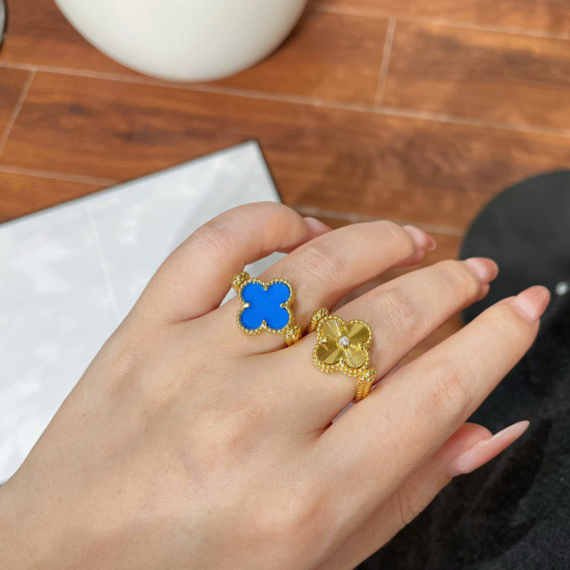 [Charm Aries Jewelry]CLOVER RIVERSIBLE BLUE AGATE RING