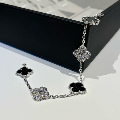 [Charm Aries Jewelry]CLOVER 5 MOTIF ONYXS DIAMOND BRACELET SILVER