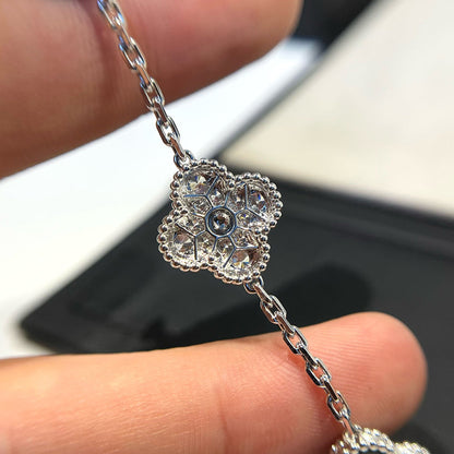 [Charm Aries Jewelry]CLOVER 5 MOTIF ONYXS DIAMOND BRACELET SILVER