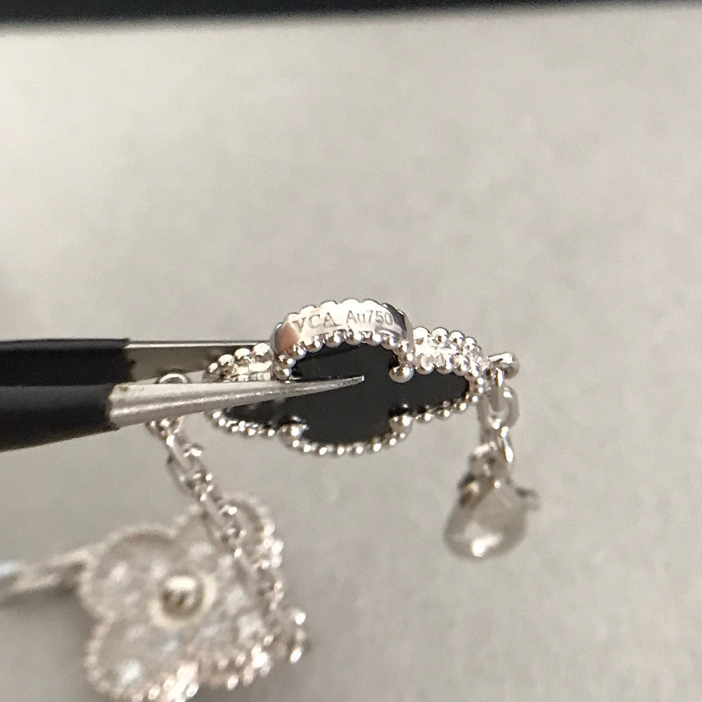 [Charm Aries Jewelry]CLOVER 5 MOTIF ONYXS DIAMOND BRACELET SILVER