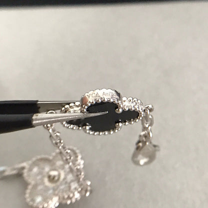 [Charm Aries Jewelry]CLOVER 5 MOTIF ONYXS DIAMOND BRACELET SILVER