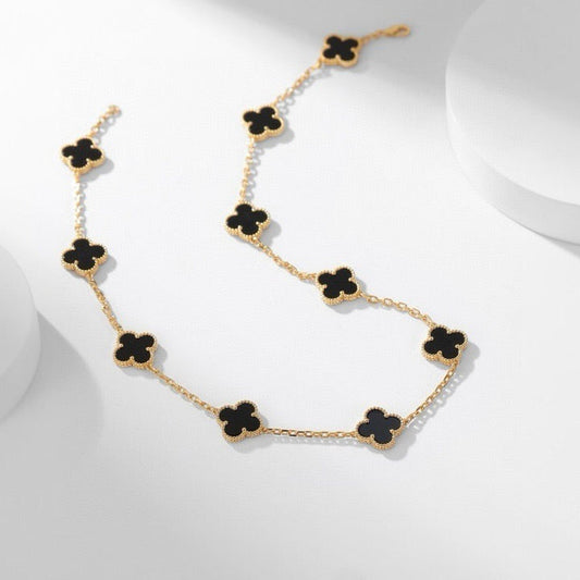 [Charm Aries Jewelry]CLOVERS THE 10-MOTIFS ONYX NECKLACE