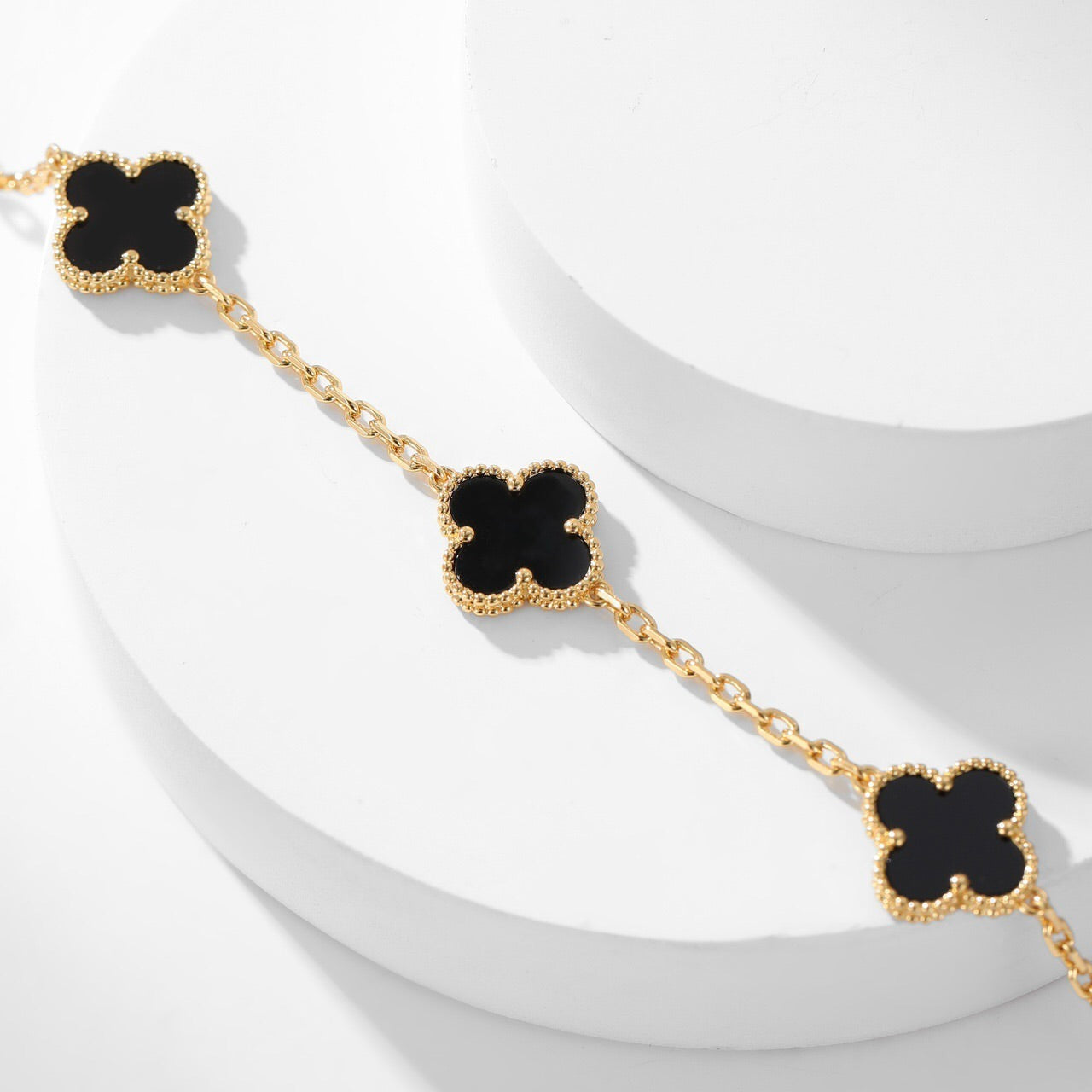 [Charm Aries Jewelry]CLOVERS THE 10-MOTIFS ONYX NECKLACE