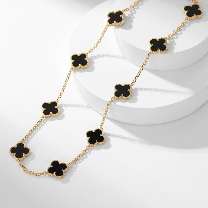 [Charm Aries Jewelry]CLOVERS THE 10-MOTIFS ONYX NECKLACE