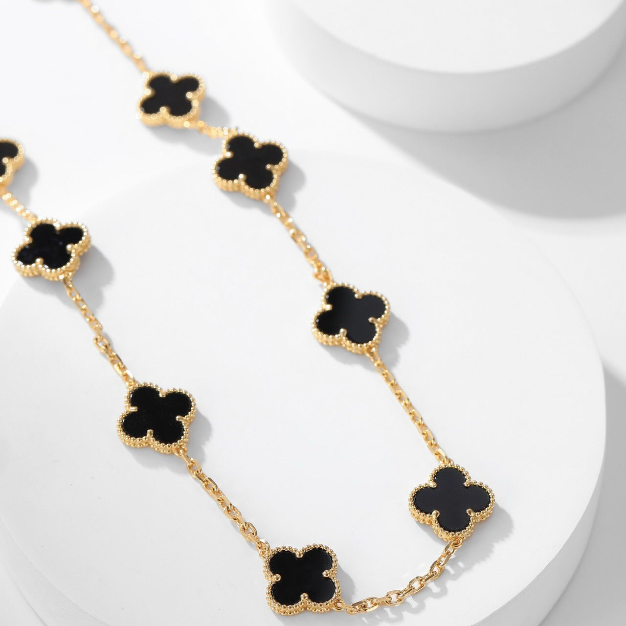 [Charm Aries Jewelry]CLOVERS THE 10-MOTIFS ONYX NECKLACE